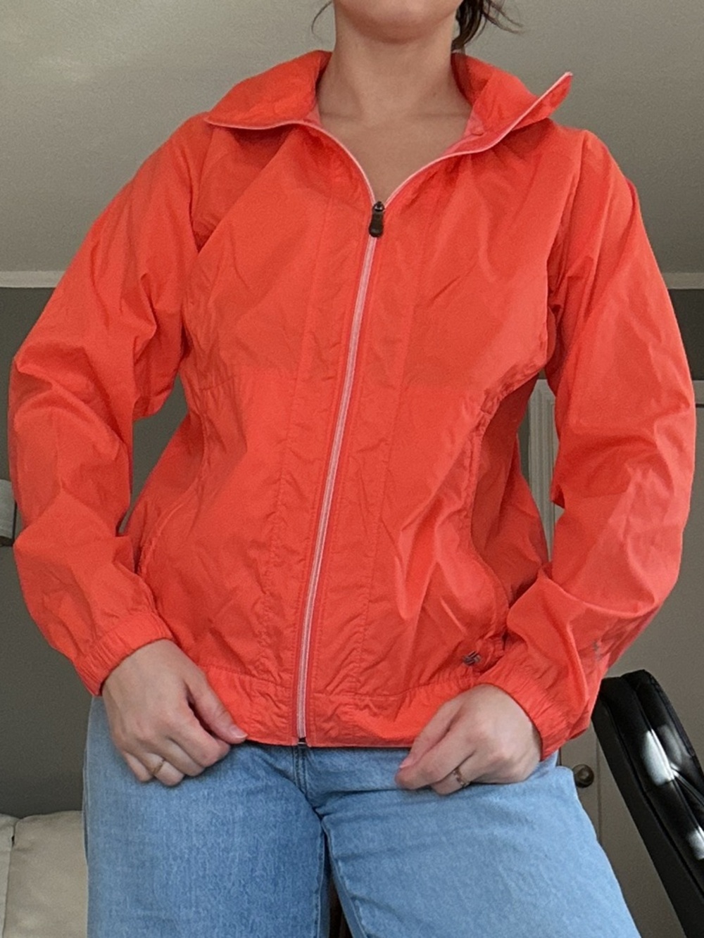 Columbia Lightweight Coral Orange Windbreaker/ Raincoat Jacket